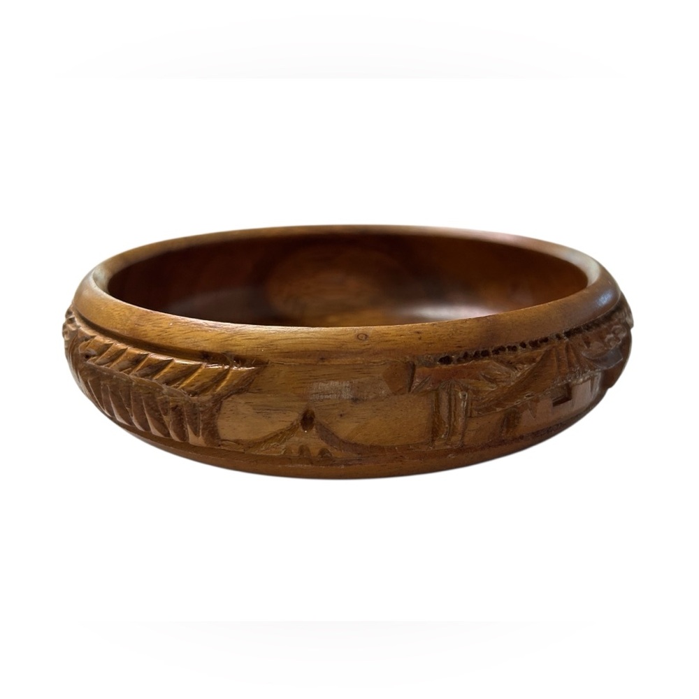 Hawaii Souvenir Hand Craved Monkey Pod Wood Candy Nut Round 5.5” Bowl Dish
